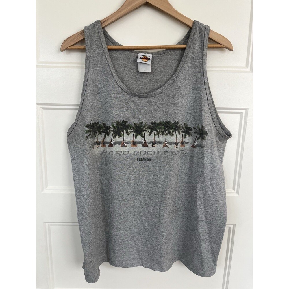 Vintage Y2K Hard Rock Cafe Orlando Palm Tree Guitar Grey Tank Top Large